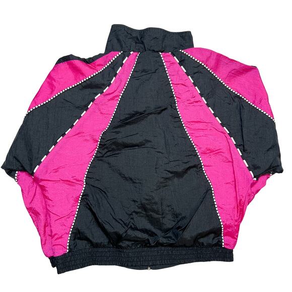 Bocoo Vintage 90s Windbreaker Jacket Black Pink Striped High Neck Zip Up Retro - Picture 3 of 9